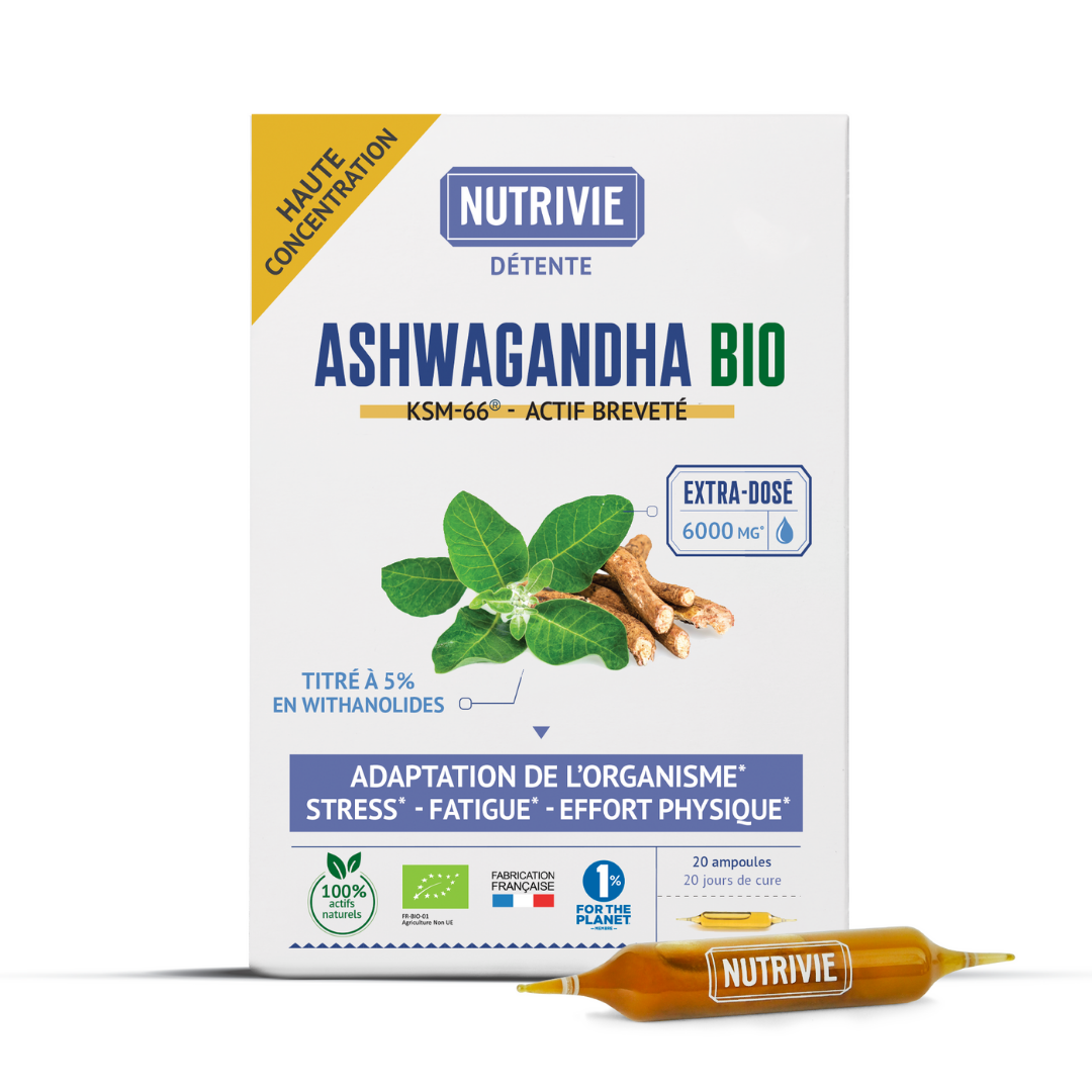 Ashwagandha Bio Nutrivie 6000mg adaptation de l'organisme stress fatigue effort physique
